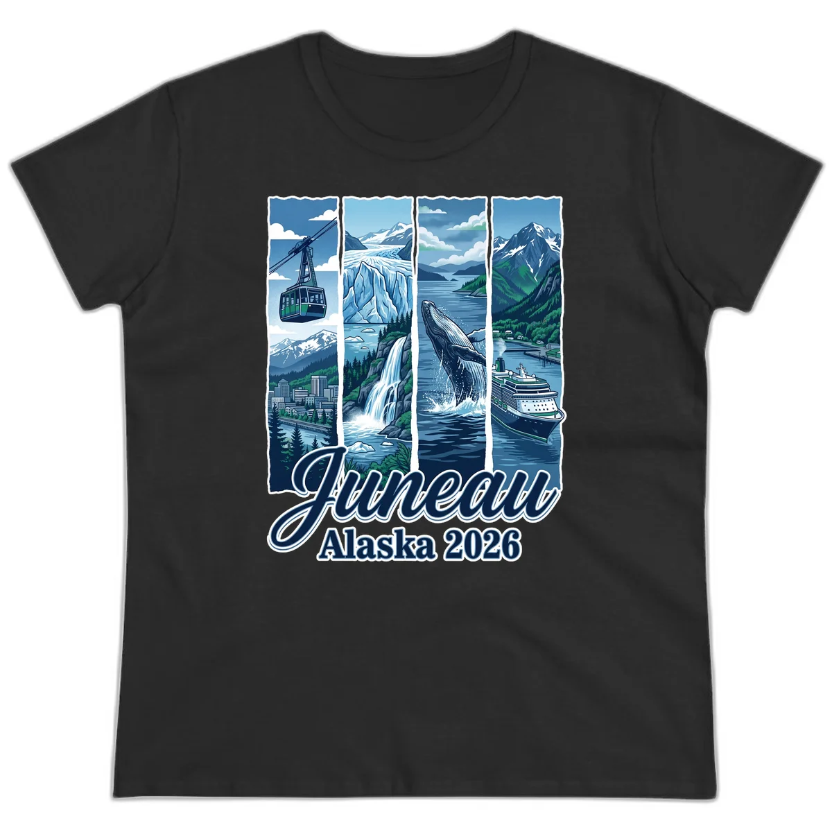 Alaska 2026 Adventure Collage Ladies Tee in Black