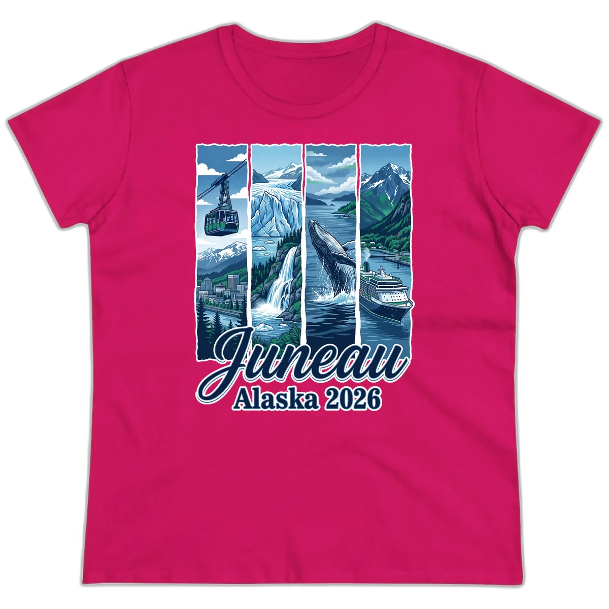 Alaska 2026 Adventure Collage Ladies Tee in Heliconia