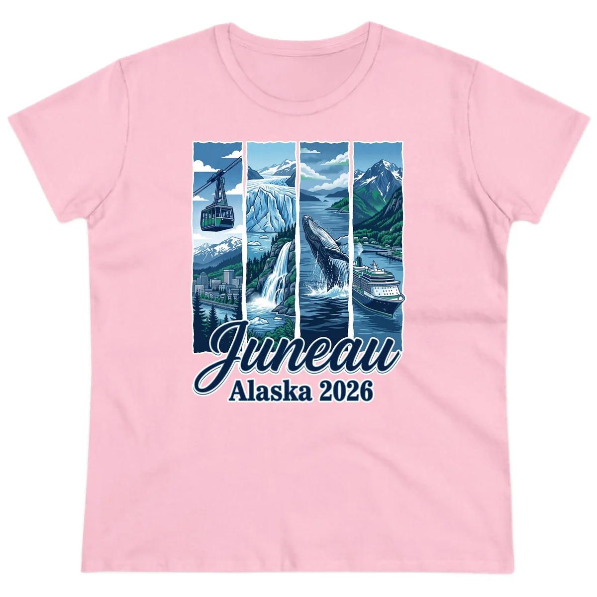 Alaska 2026 Adventure Collage Ladies Tee in Light Pink