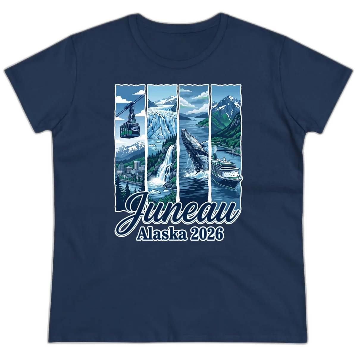 Alaska 2026 Adventure Collage Ladies Tee in Navy