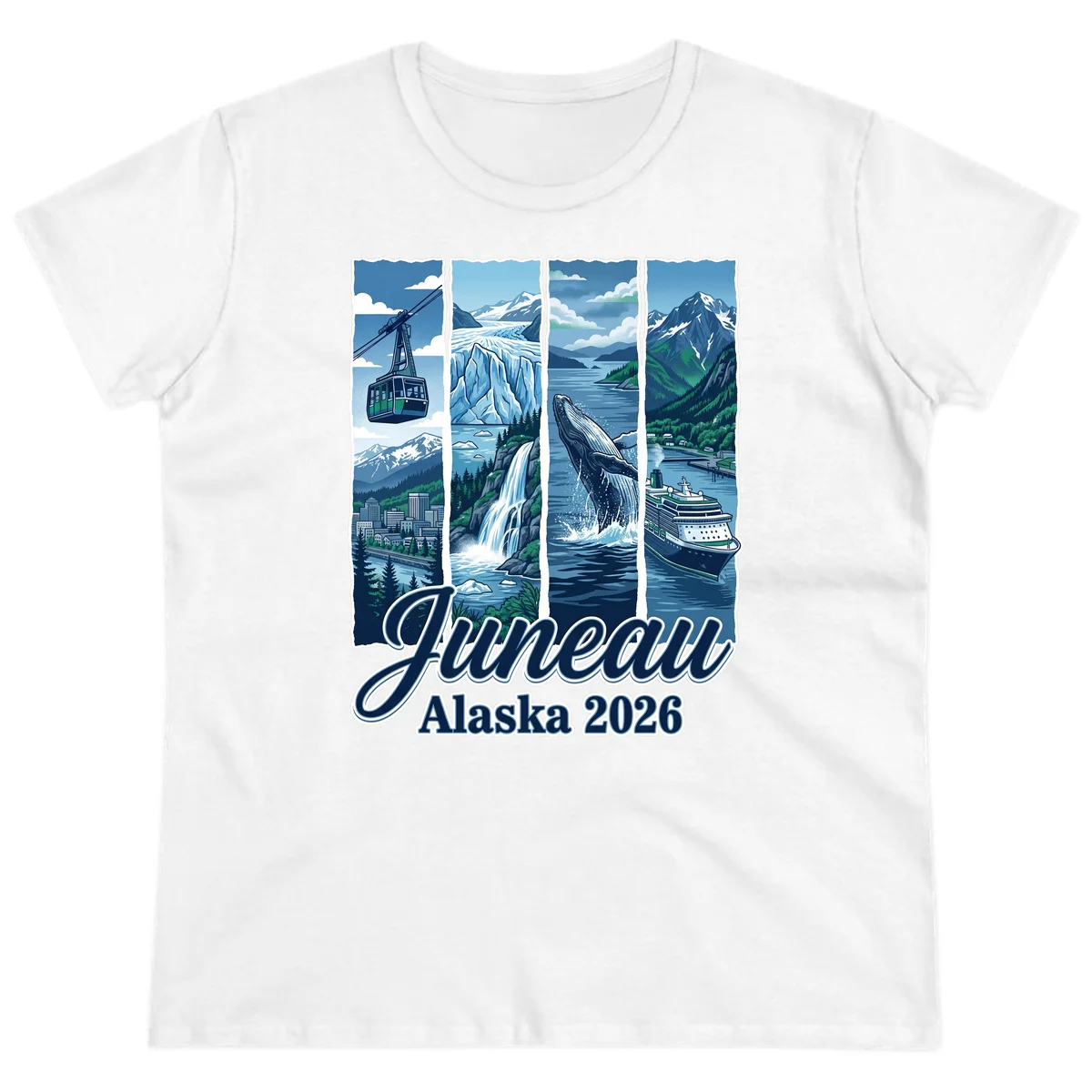 Alaska 2026 Adventure Collage Ladies Tee in White