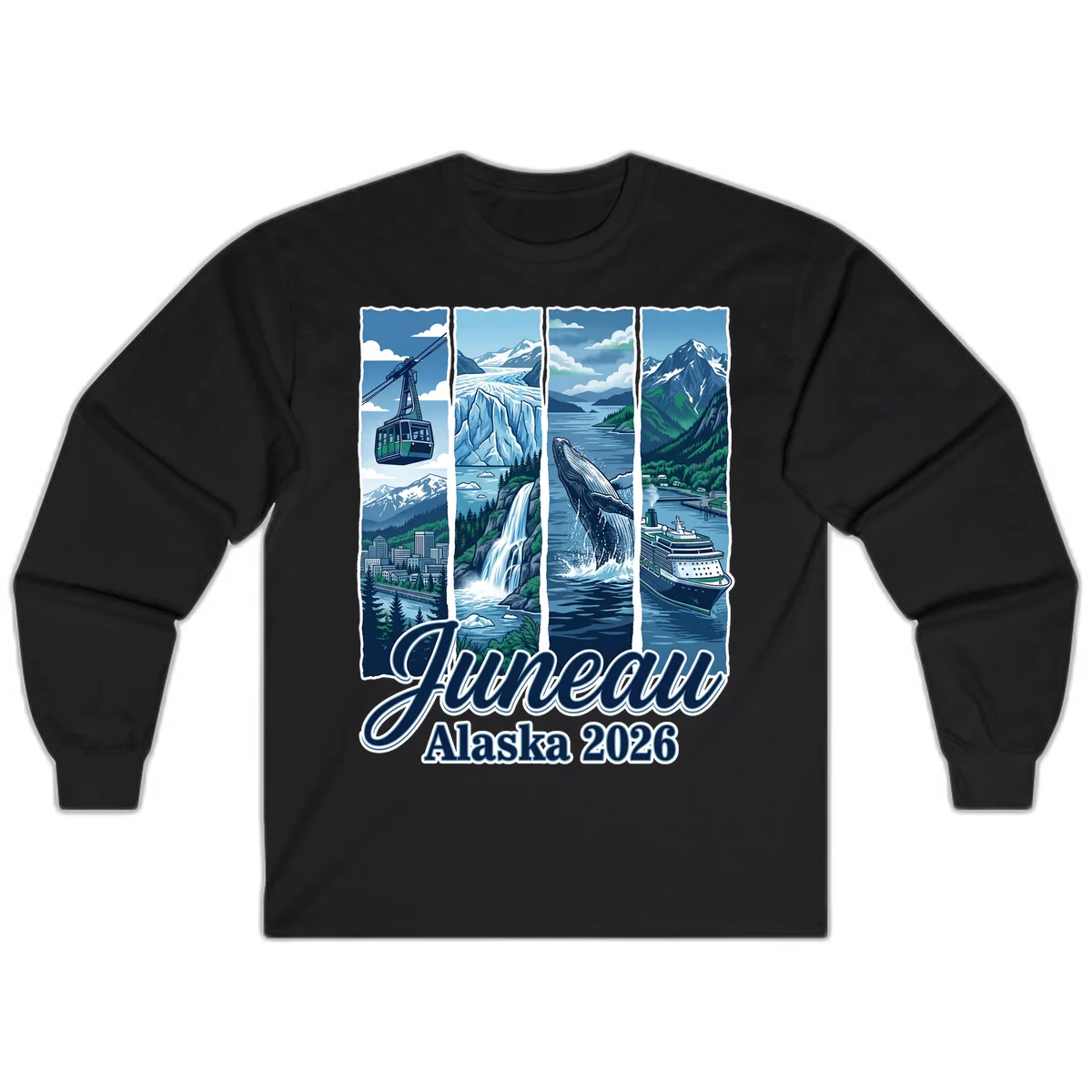 Alaska 2026 Adventure Collage Long Sleeve Tee in Black