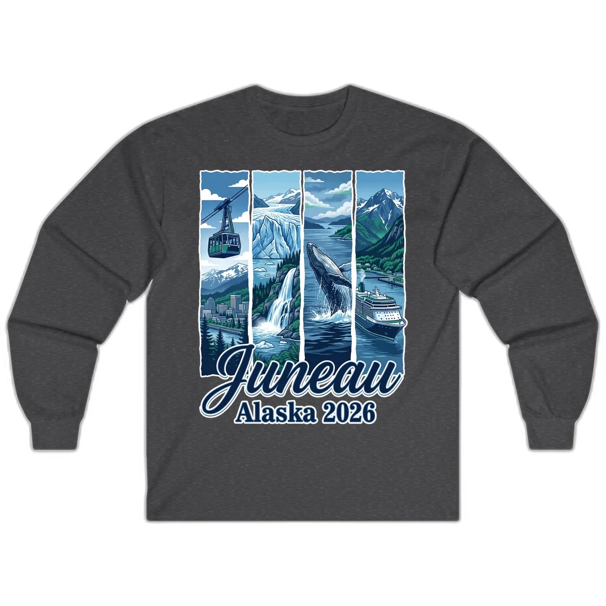 Alaska 2026 Adventure Collage Long Sleeve Tee in Dark Heather