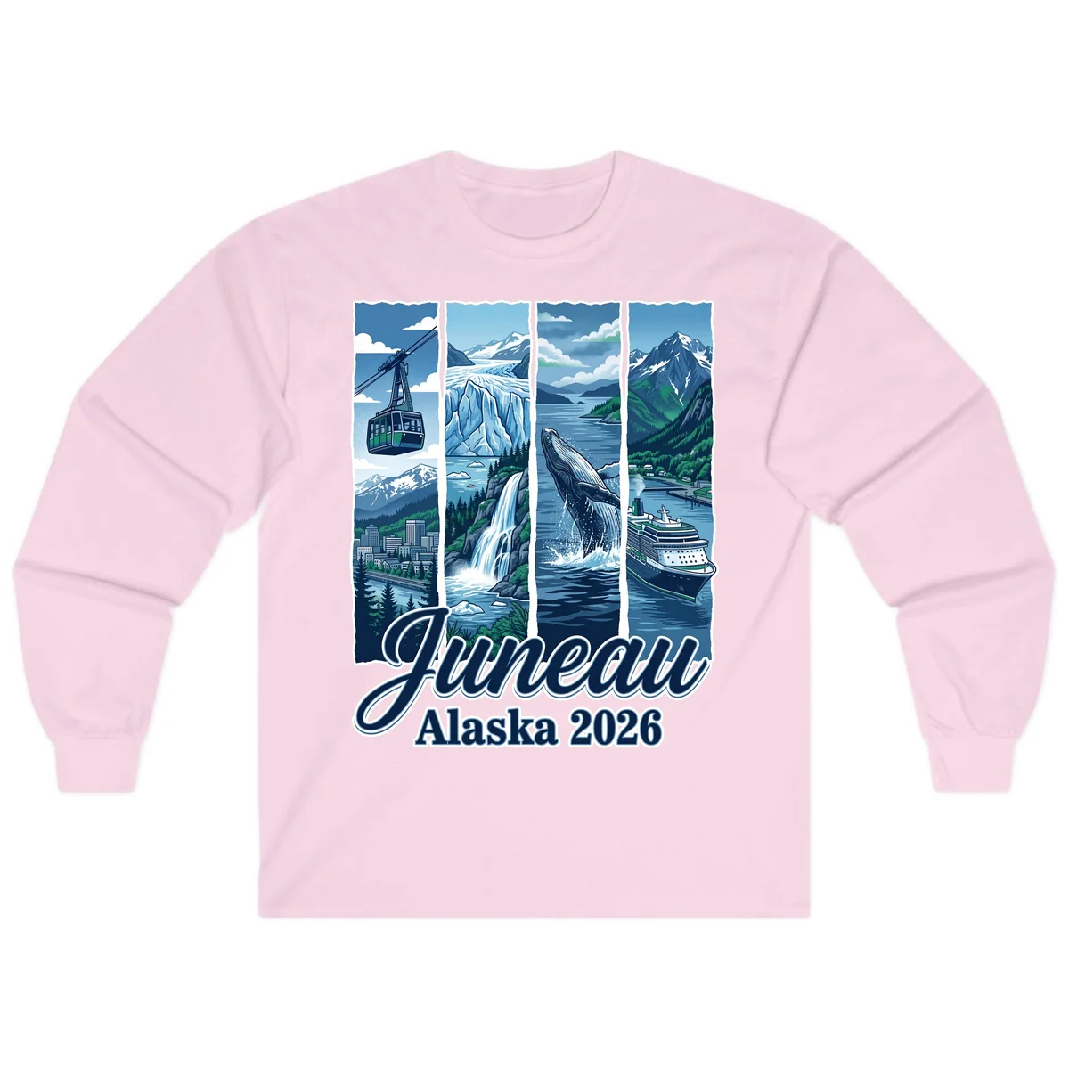Alaska 2026 Adventure Collage Long Sleeve Tee in Light Pink