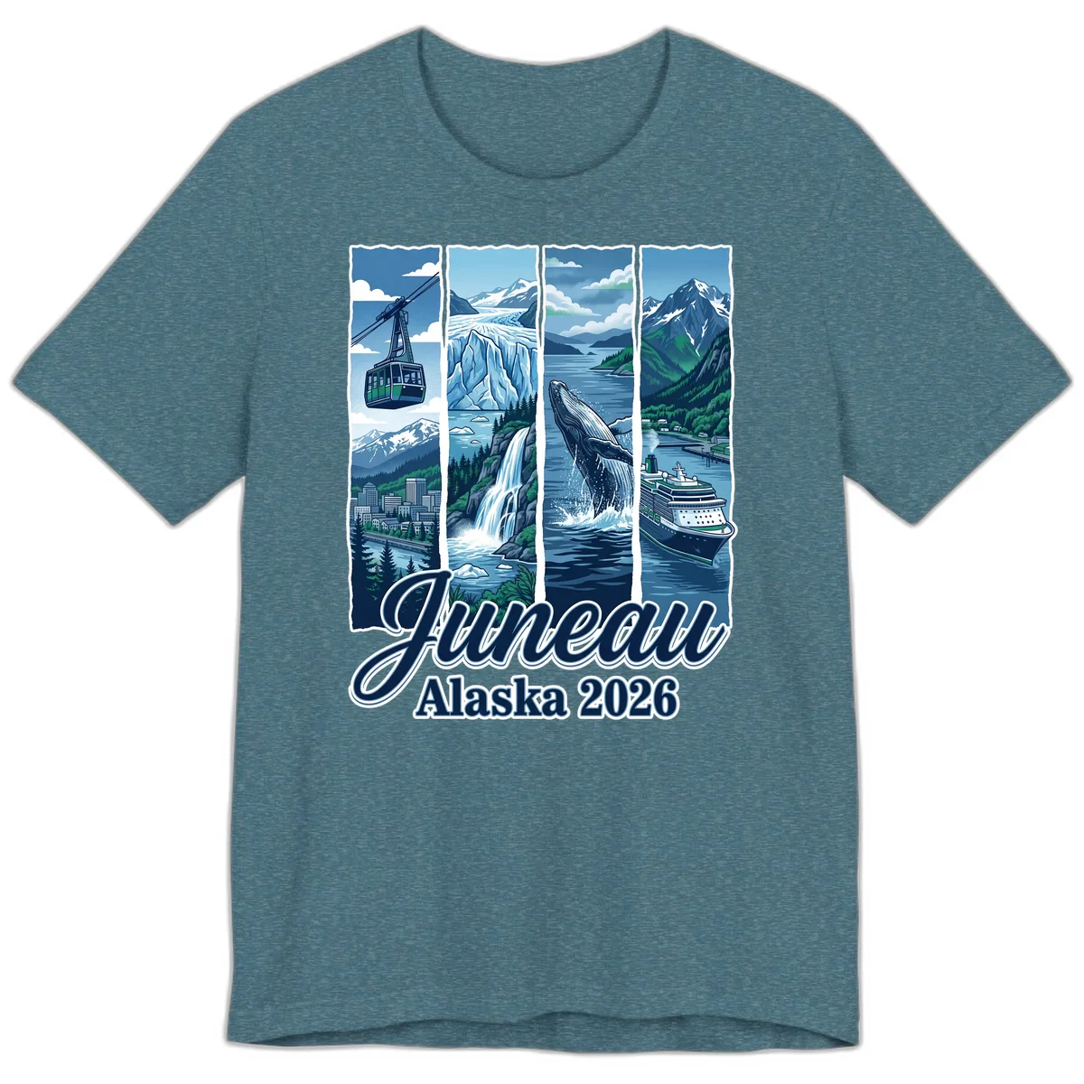 Alaska 2026 Adventure Collage Premium T-Shirt in Heather Deep Teal
