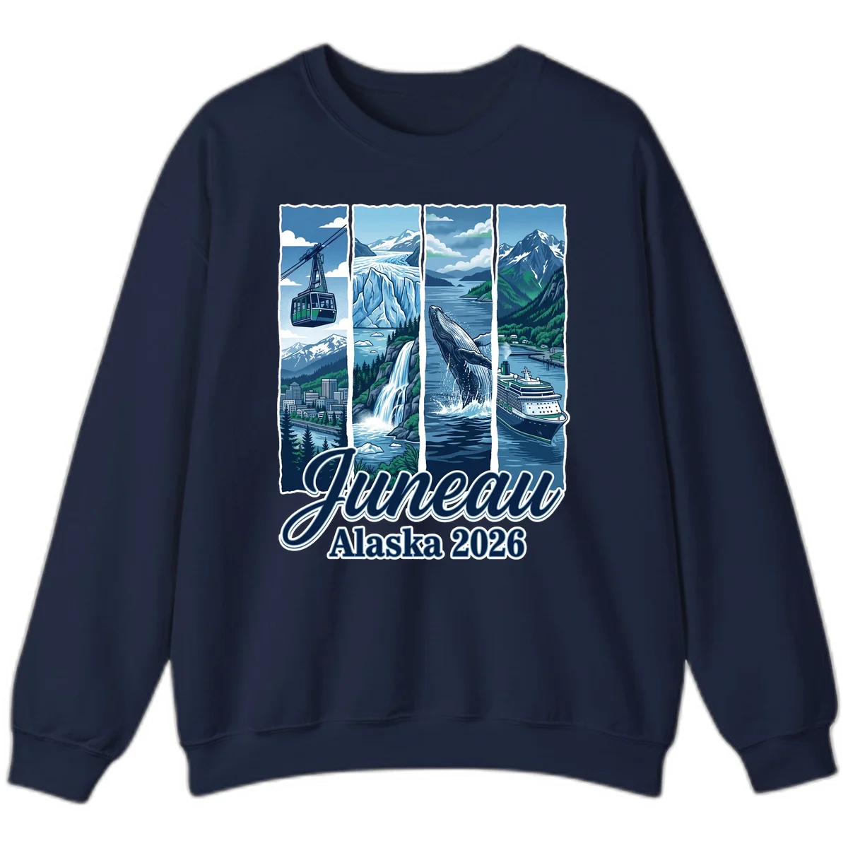 Alaska 2026 Adventure Collage Crewneck Sweatshirt in Navy