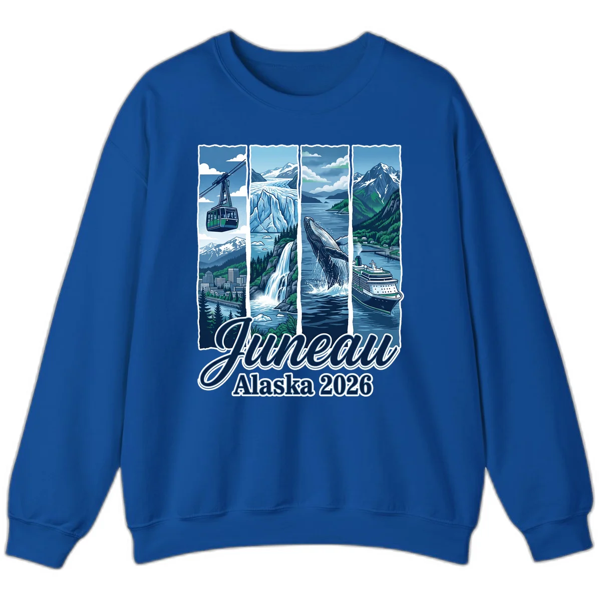 Alaska 2026 Adventure Collage Crewneck Sweatshirt in Royal