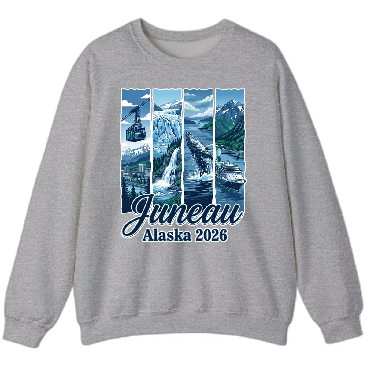 Alaska 2026 Adventure Collage Crewneck Sweatshirt in Sport Grey