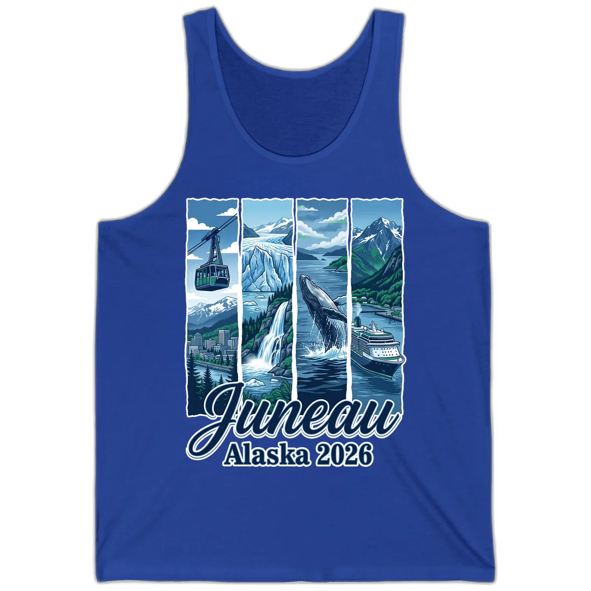 Alaska 2026 Adventure Collage Tank Top in True Royal
