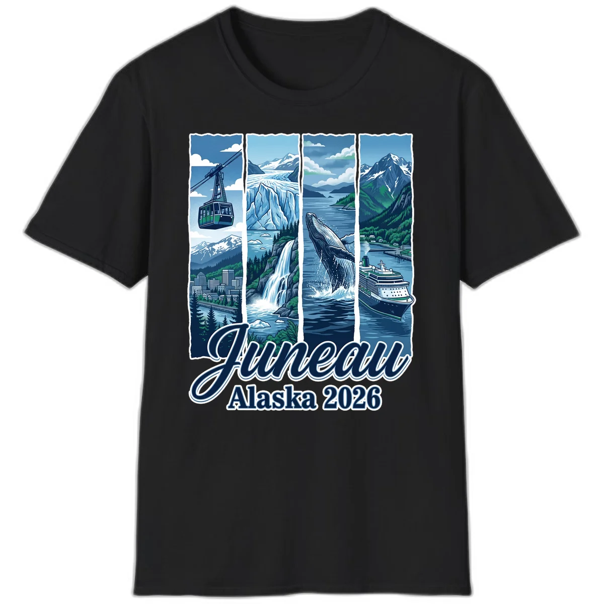 Alaska 2026 Adventure Collage T-Shirt in Black