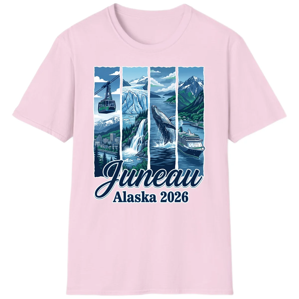 Alaska 2026 Adventure Collage T-Shirt in Light Pink
