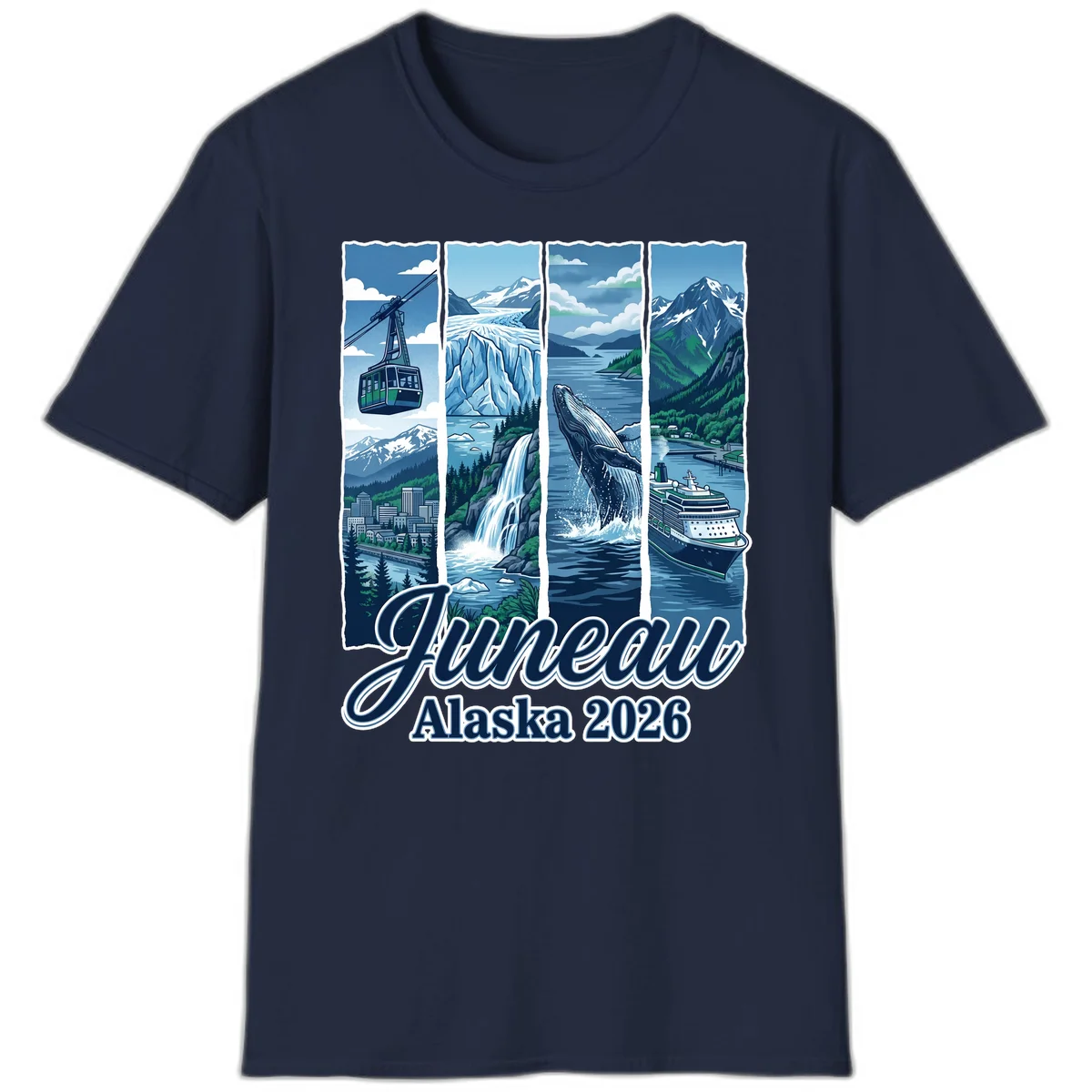 Alaska 2026 Adventure Collage T-Shirt in Navy