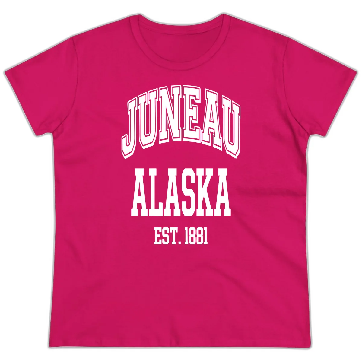 Juneau At Alaska Est 1881 Ladies Tee in Heliconia