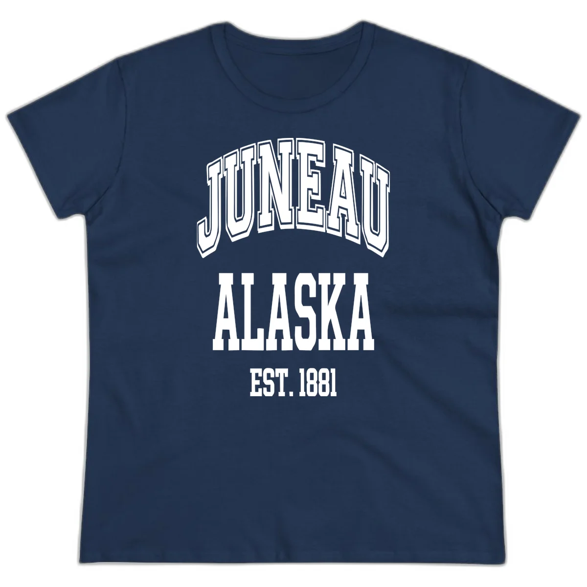 Juneau At Alaska Est 1881 Ladies Tee in Navy