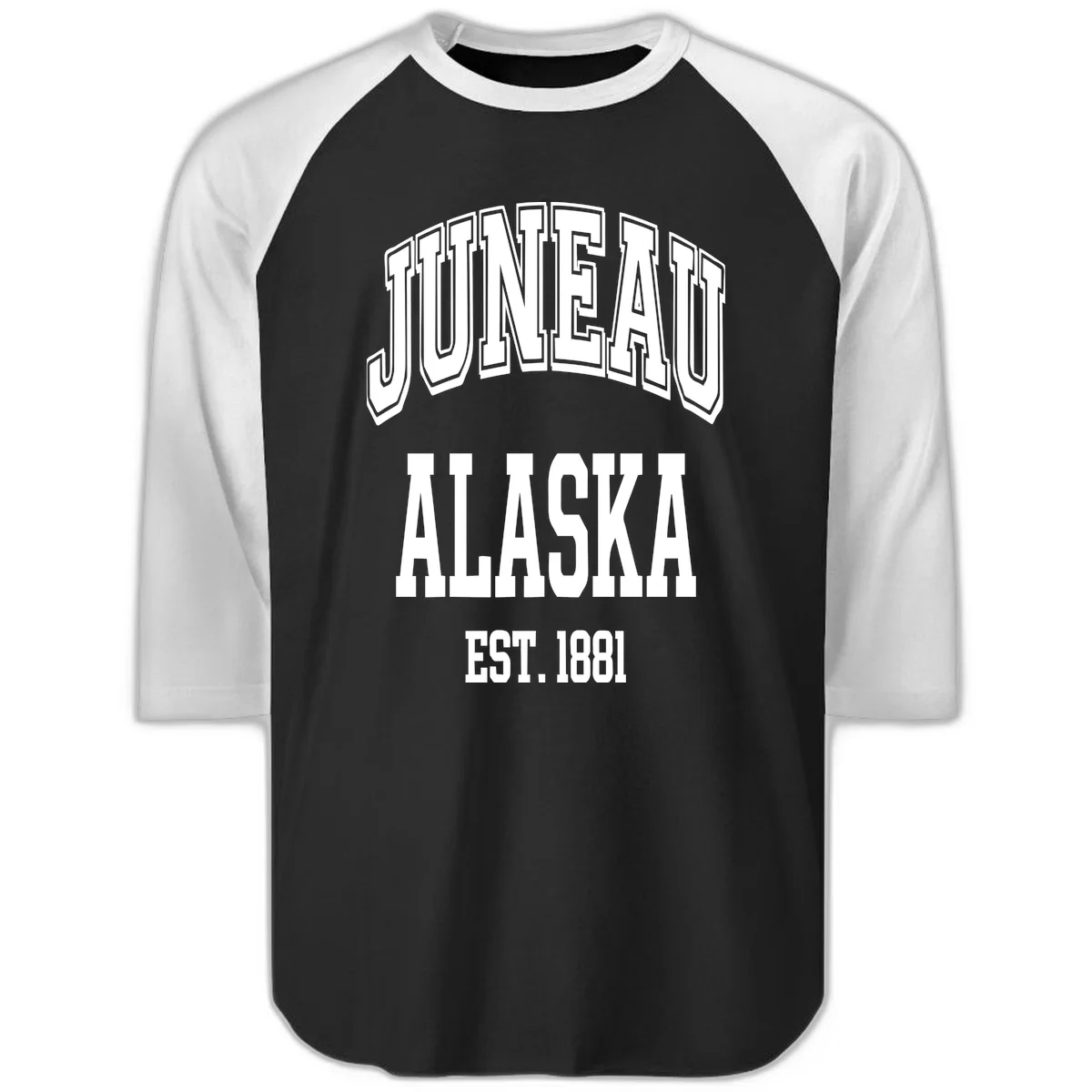 Juneau At Alaska Est 1881 Raglan 3/4 in Black White