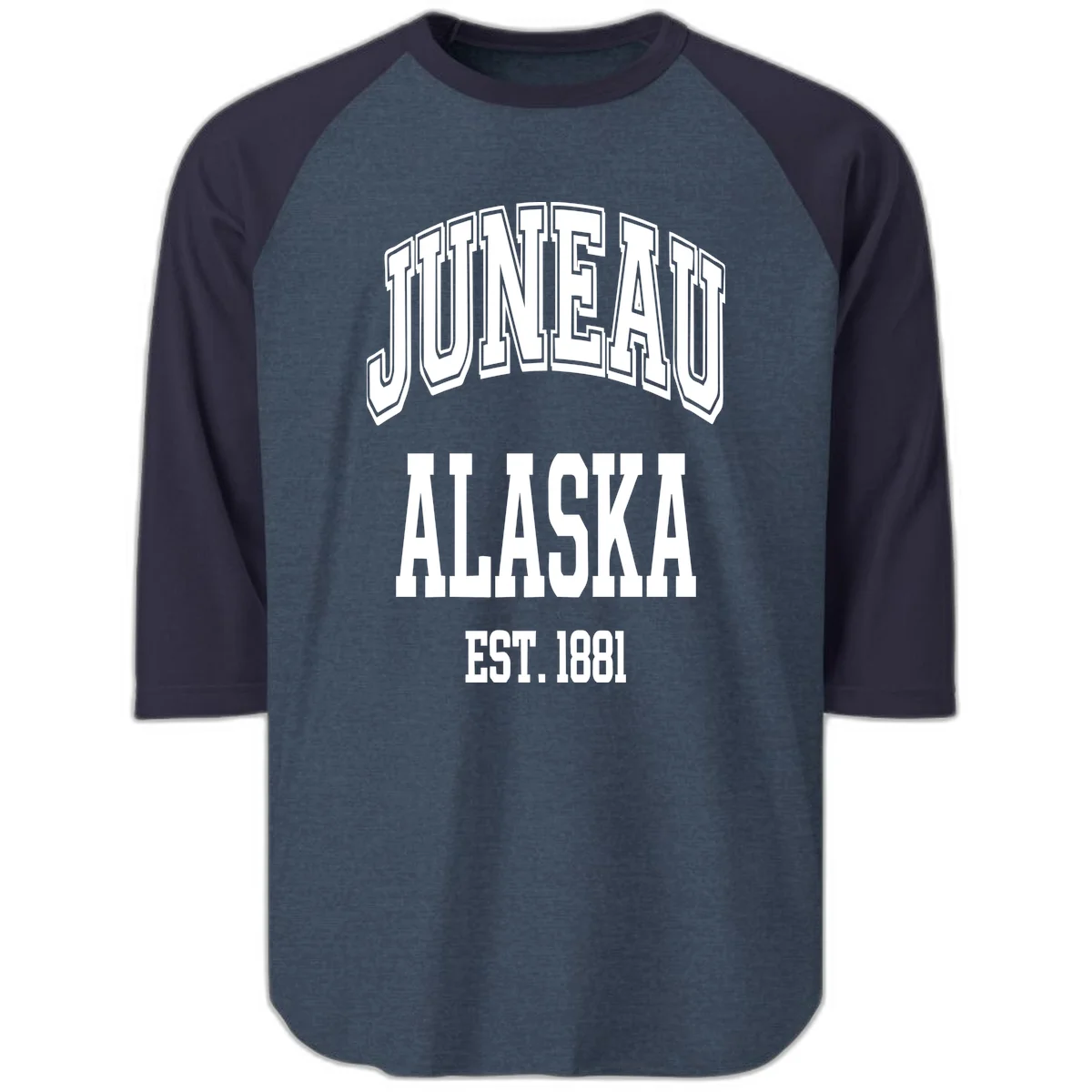 Juneau At Alaska Est 1881 Raglan 3/4 in Heather Denim Navy