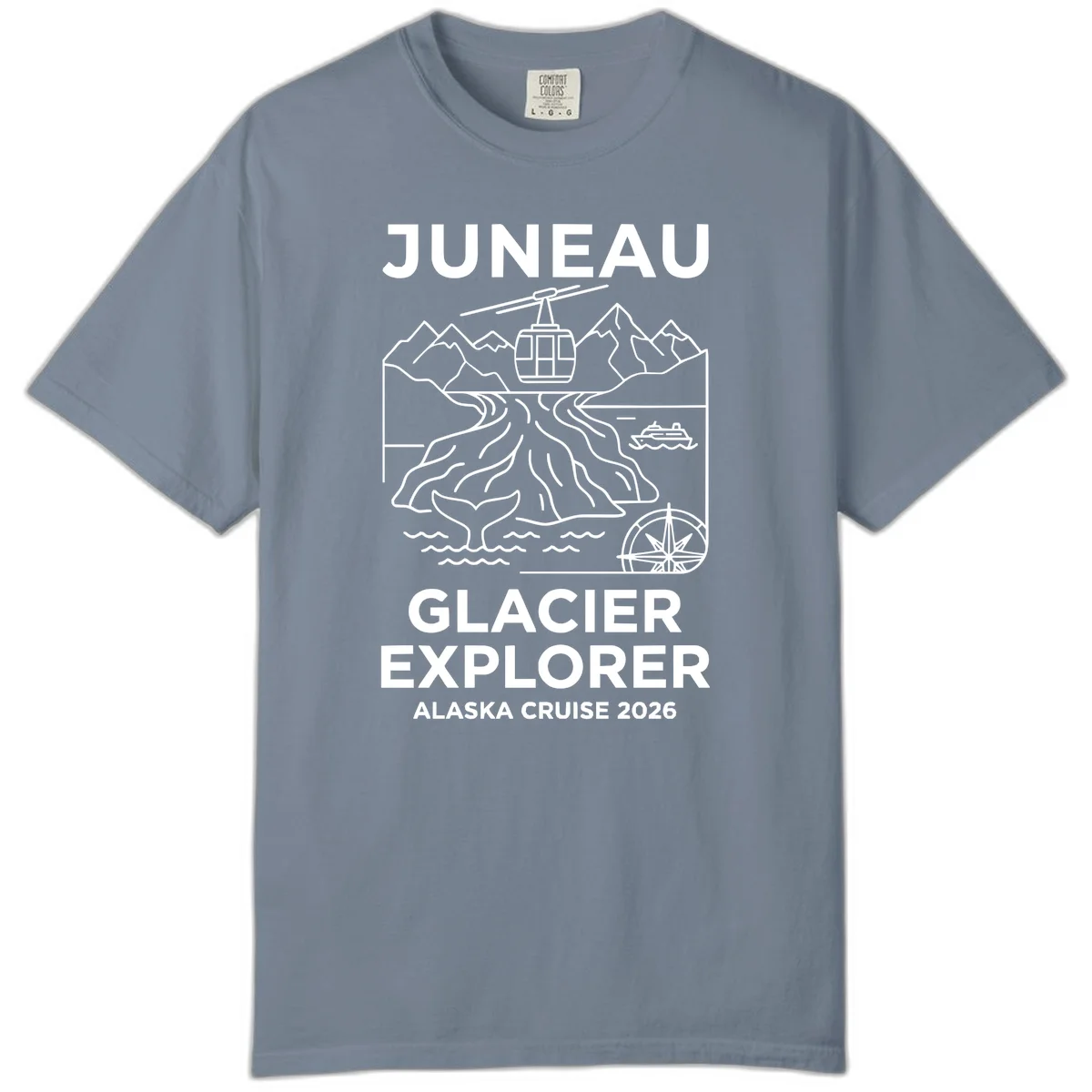 Juneau Glacier Explorer Alaska Cruise 2026 Comfort Color T-Shirt in Blue Jean