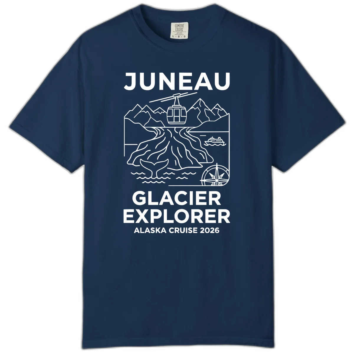 Juneau Glacier Explorer Alaska Cruise 2026 Comfort Color T-Shirt in Navy