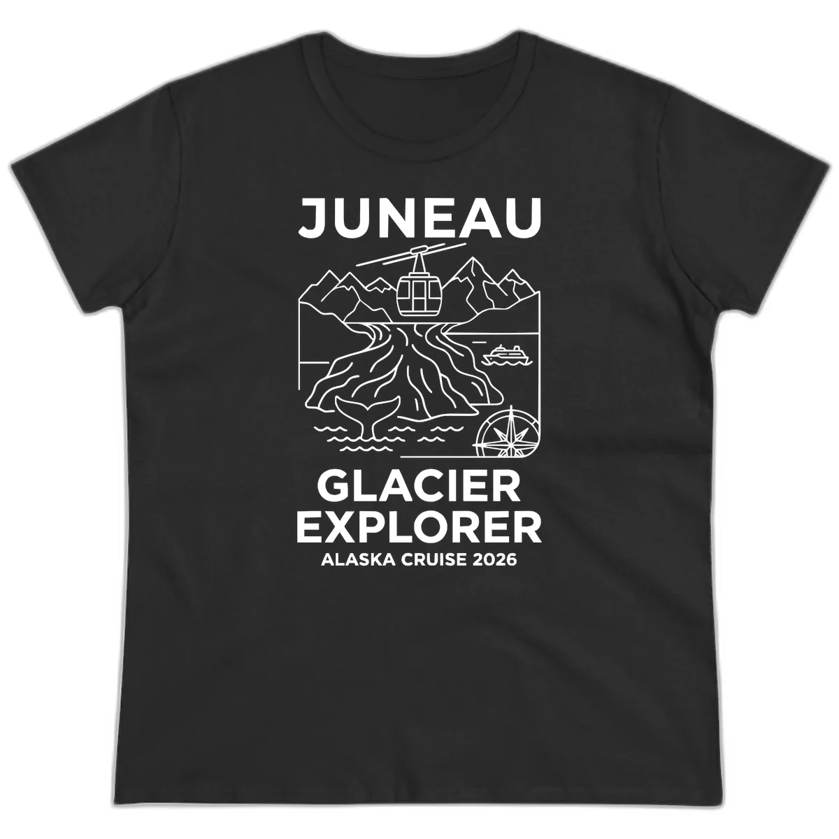 Juneau Glacier Explorer Alaska Cruise 2026 Ladies Tee in Black
