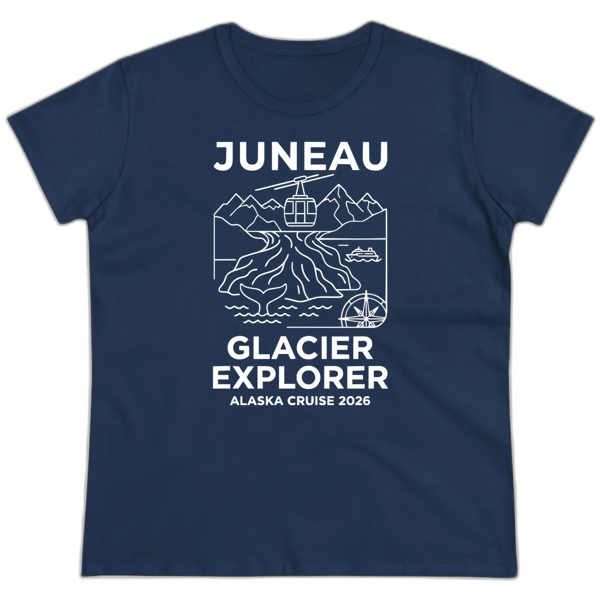 Juneau Glacier Explorer Alaska Cruise 2026 Ladies Tee in Navy