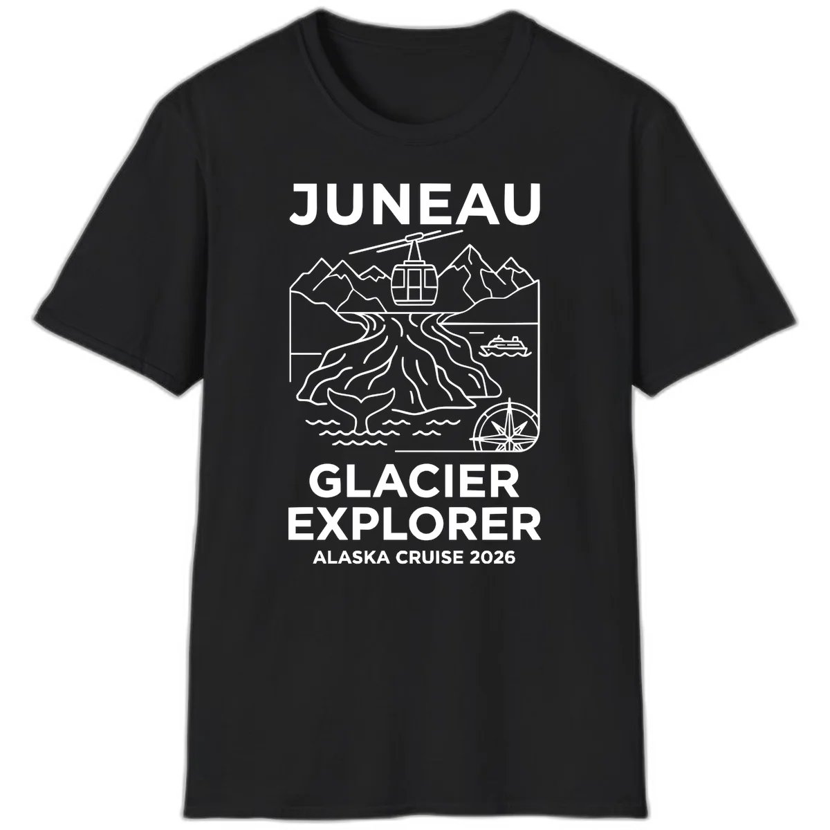 Juneau Glacier Explorer Alaska Cruise 2026 T-Shirt in Black