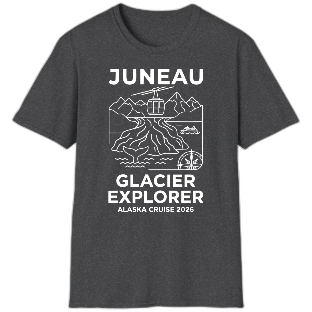 Juneau Glacier Explorer Alaska Cruise 2026 T-Shirt in Dark Heather