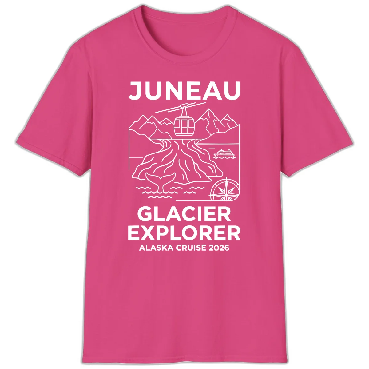 Juneau Glacier Explorer Alaska Cruise 2026 T-Shirt in Heliconia
