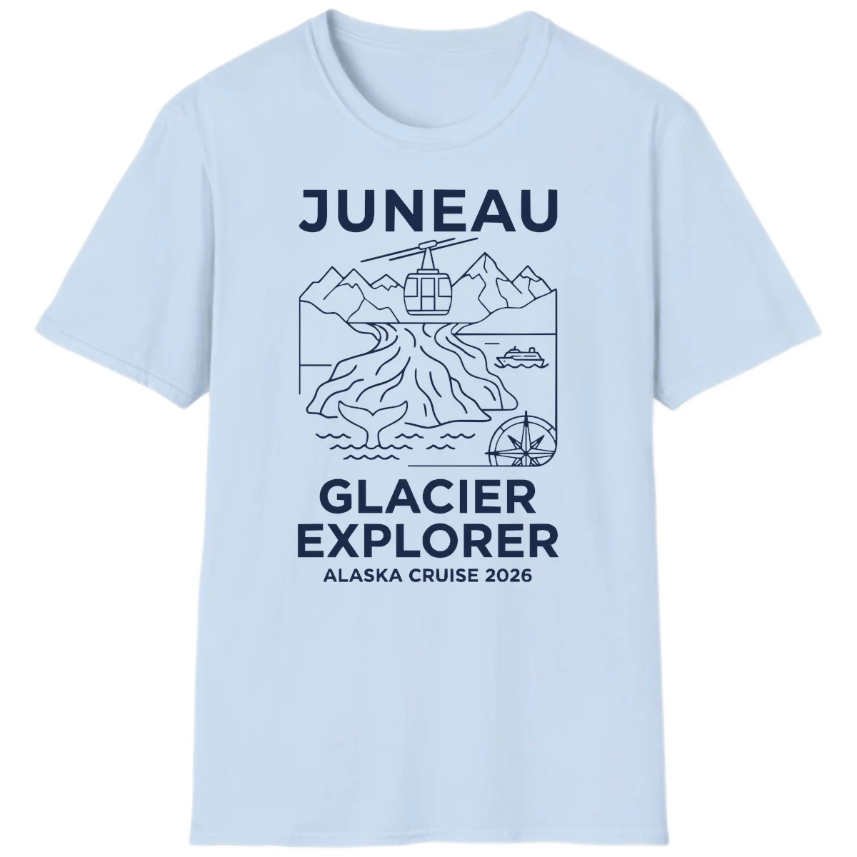Juneau Glacier Explorer Alaska Cruise 2026 T-Shirt in Light Blue