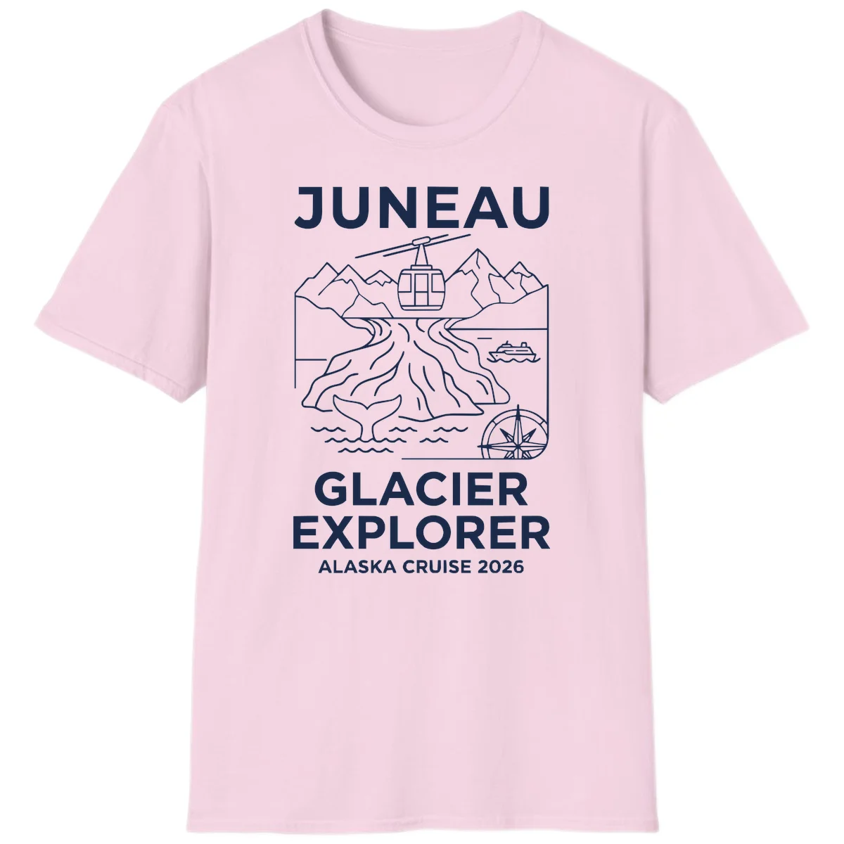 Juneau Glacier Explorer Alaska Cruise 2026 T-Shirt in Light Pink
