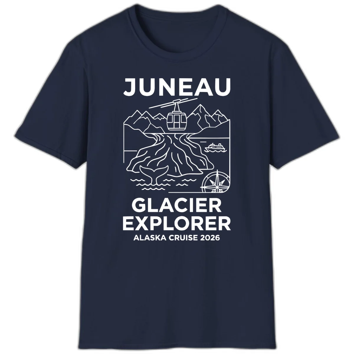 Juneau Glacier Explorer Alaska Cruise 2026 T-Shirt in Navy