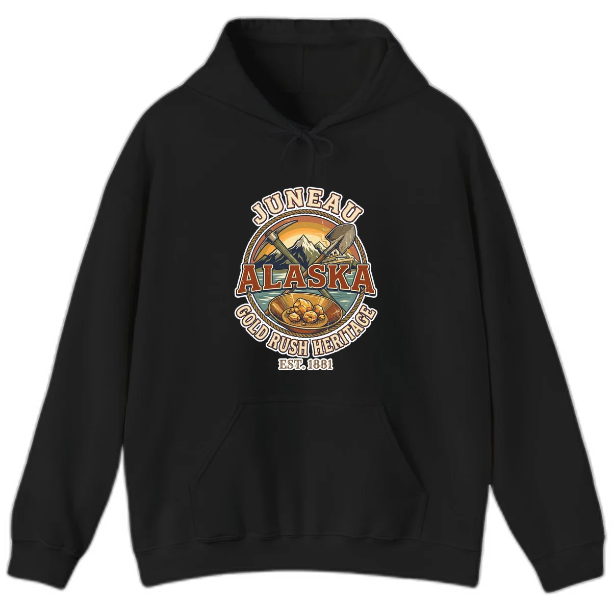 Juneau Alaska Gold Rush Heritage Hoodie in Black