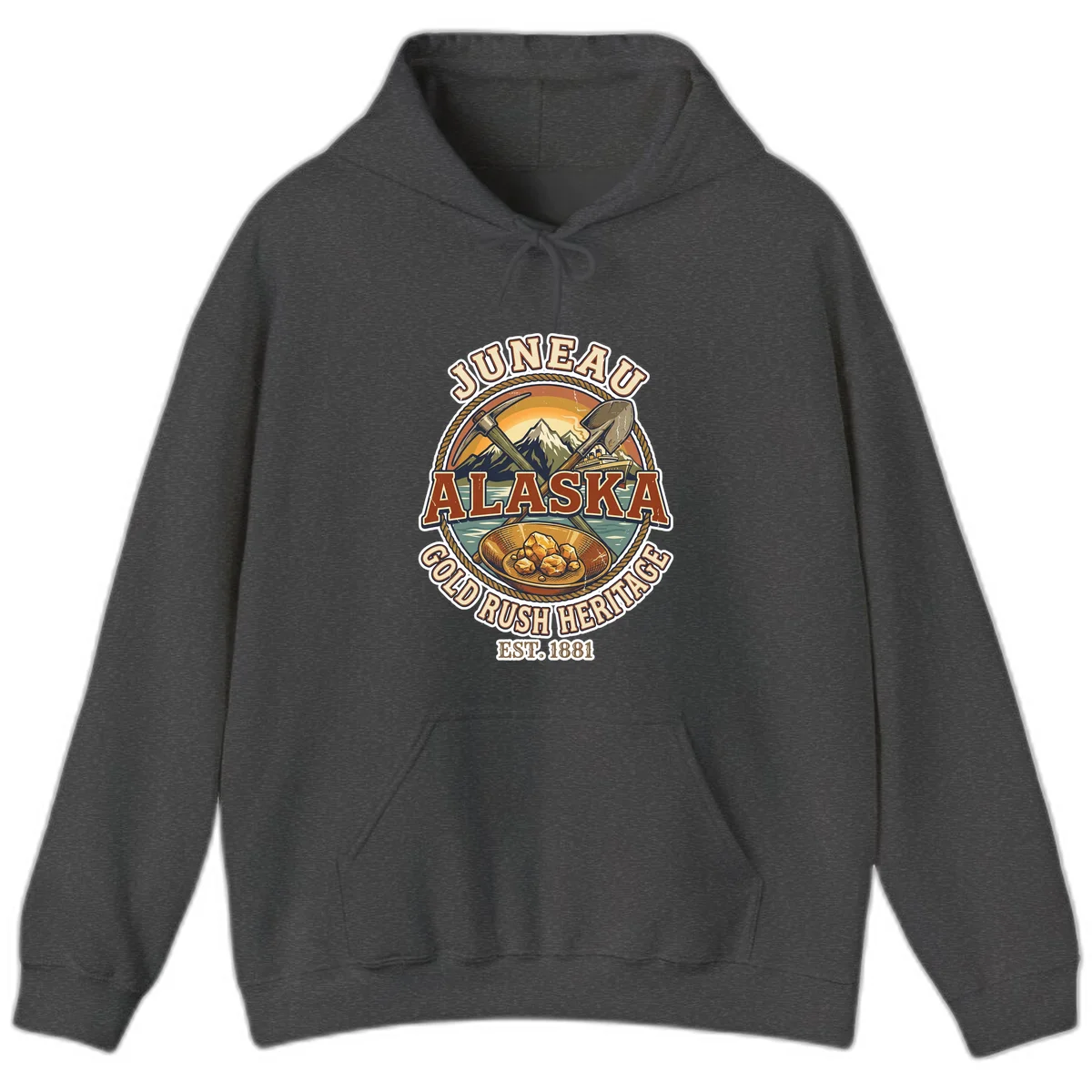 Juneau Alaska Gold Rush Heritage Hoodie in Dark Heather