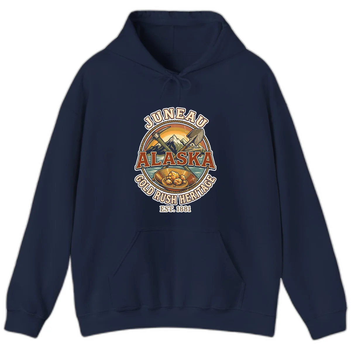 Juneau Alaska Gold Rush Heritage Hoodie in Navy