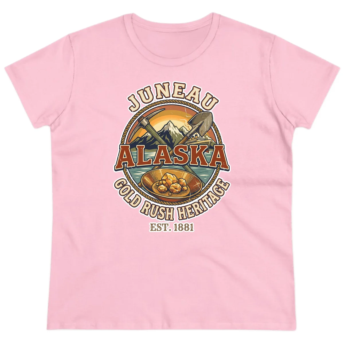 Juneau Alaska Gold Rush Heritage Ladies Tee in Light Pink