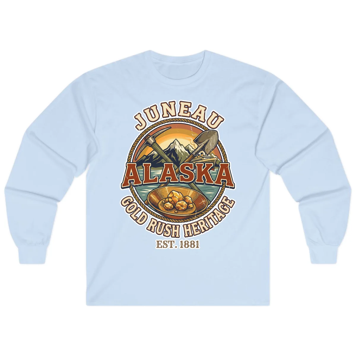 Juneau Alaska Gold Rush Heritage Long Sleeve Shirt in Light Blue