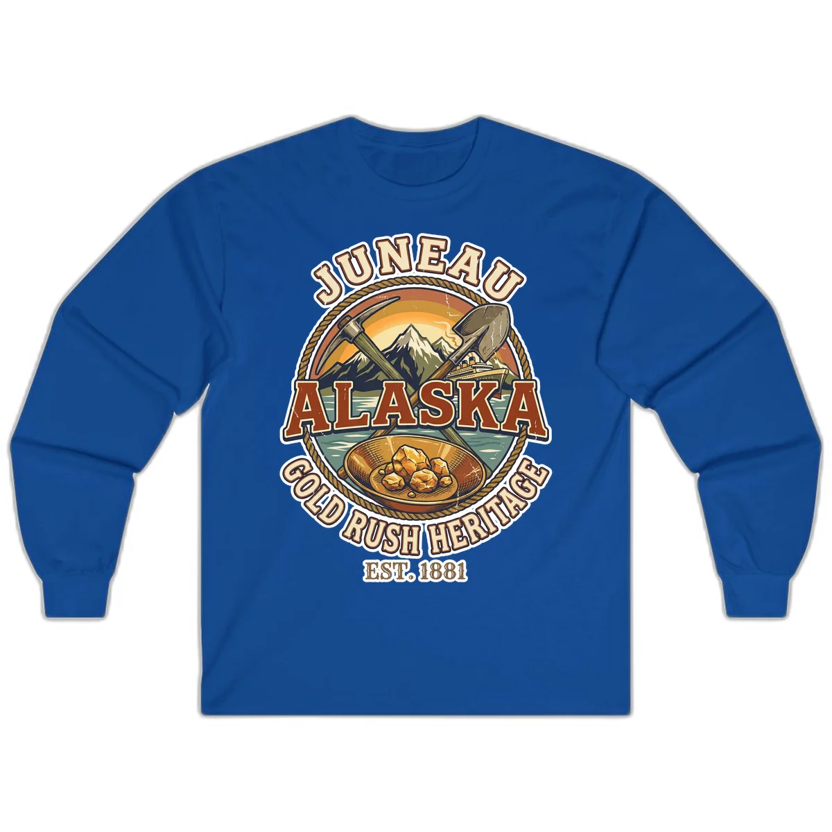 Juneau Alaska Gold Rush Heritage Long Sleeve Shirt in Royal