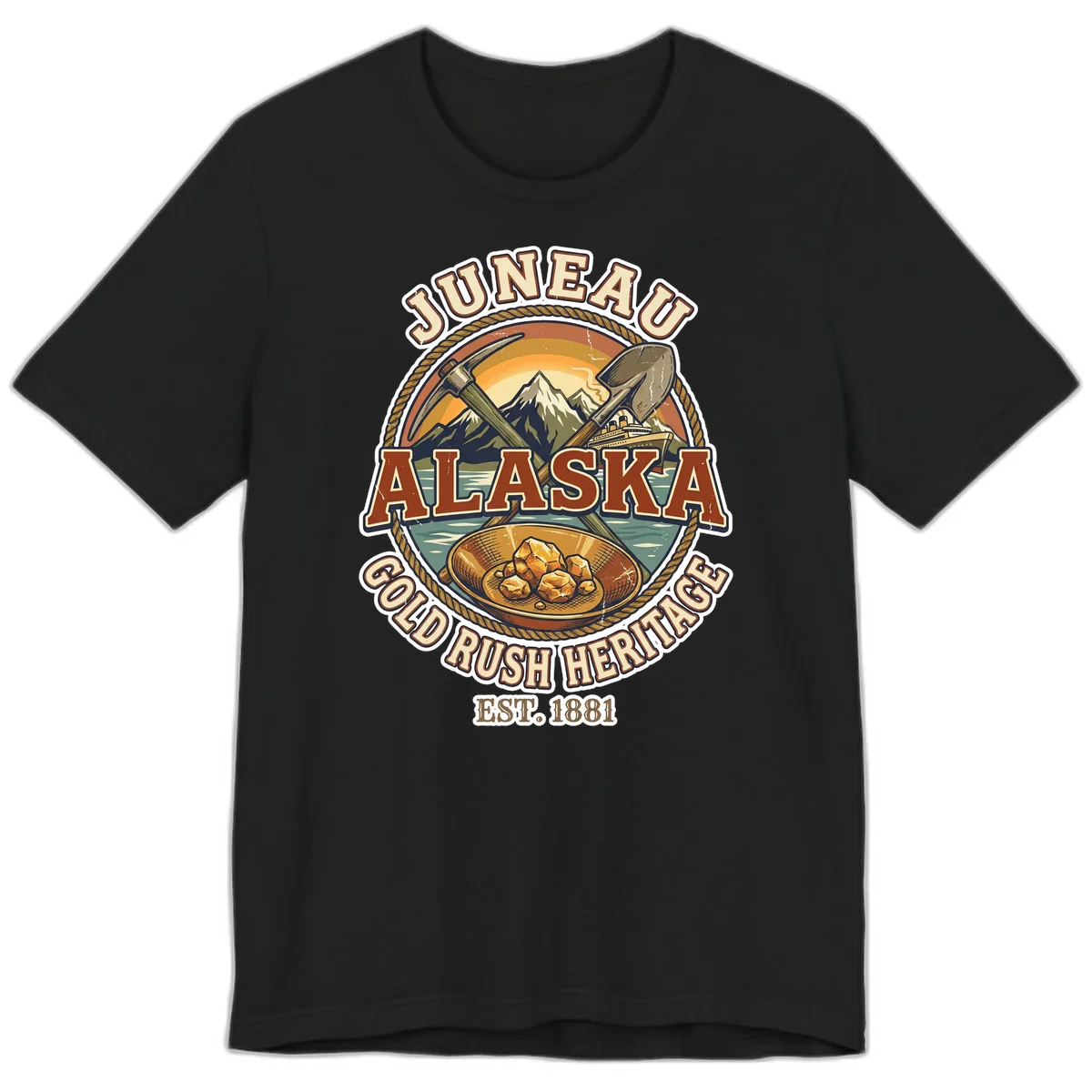 Juneau Alaska Gold Rush Heritage Premium T-Shirt in Black