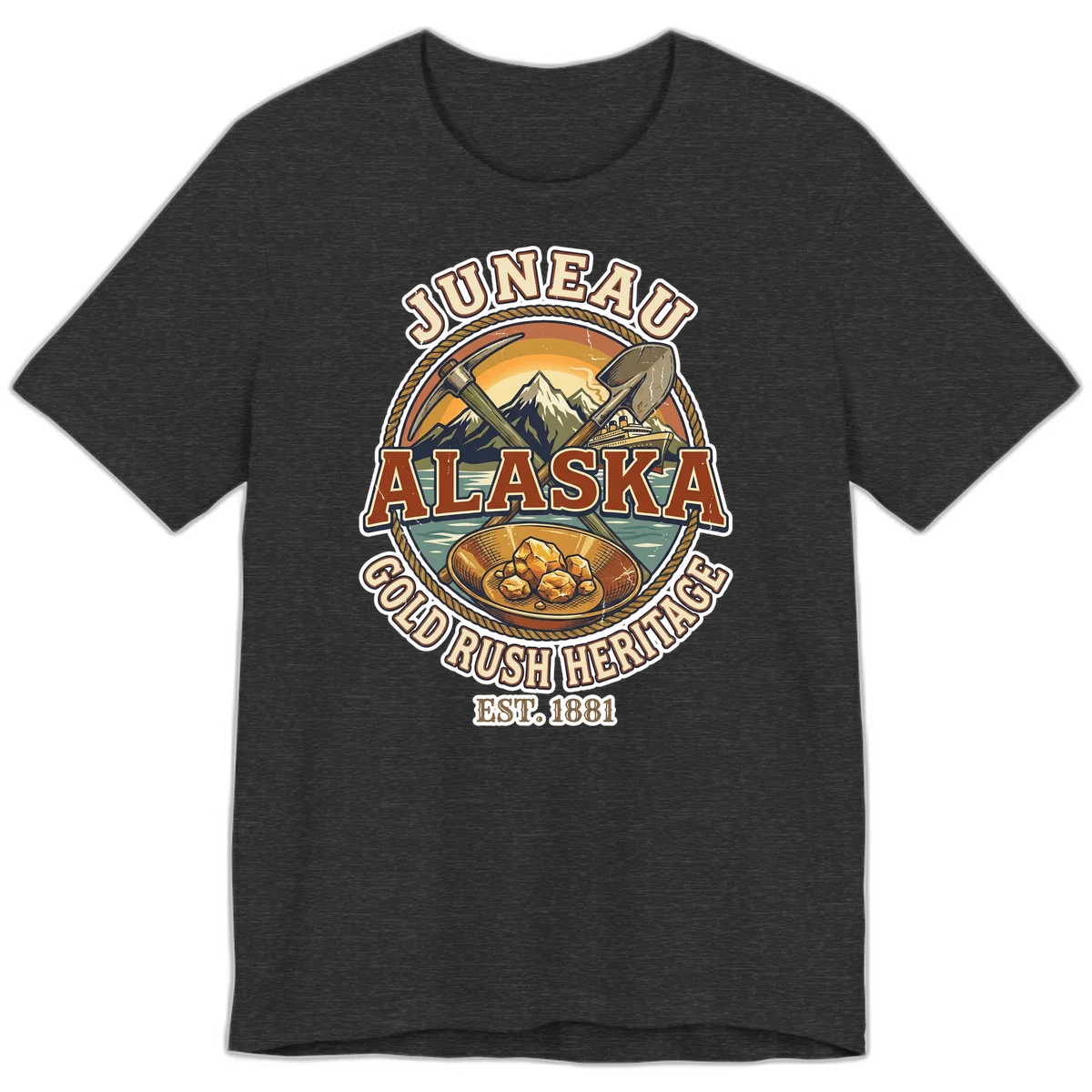 Juneau Alaska Gold Rush Heritage Premium T-Shirt in Dark Grey Heather
