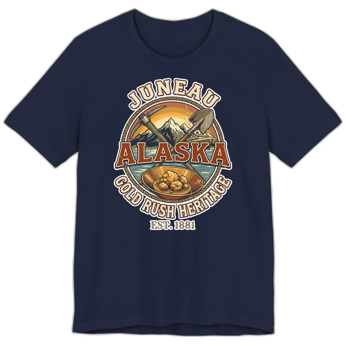 Juneau Alaska Gold Rush Heritage Premium T-Shirt in Navy