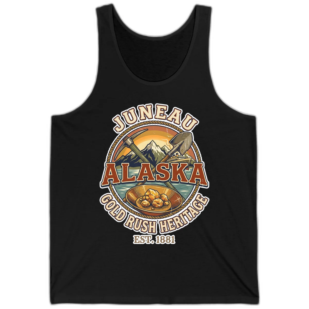 Juneau Alaska Gold Rush Heritage Tank Top in Black