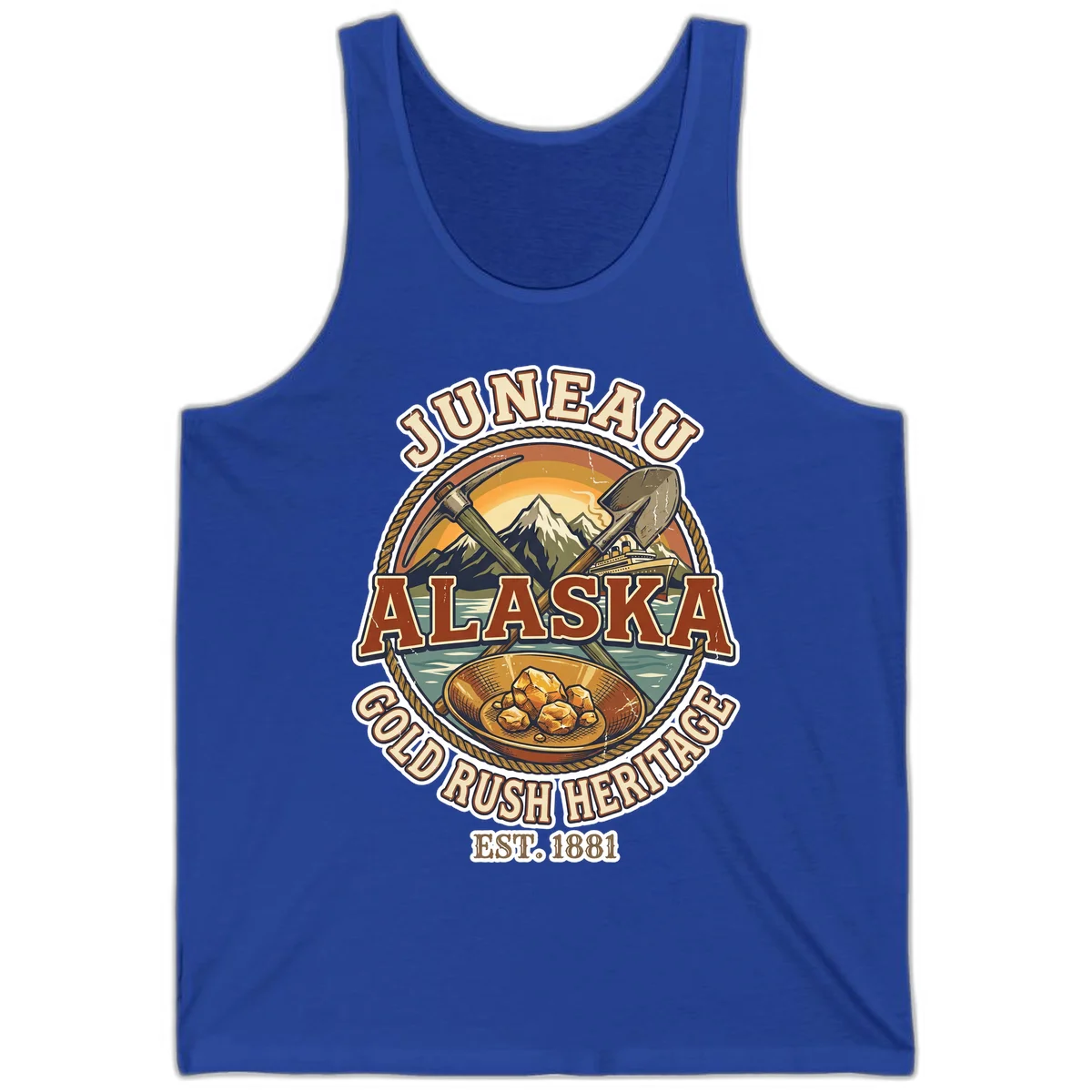 Juneau Alaska Gold Rush Heritage Tank Top in True Royal