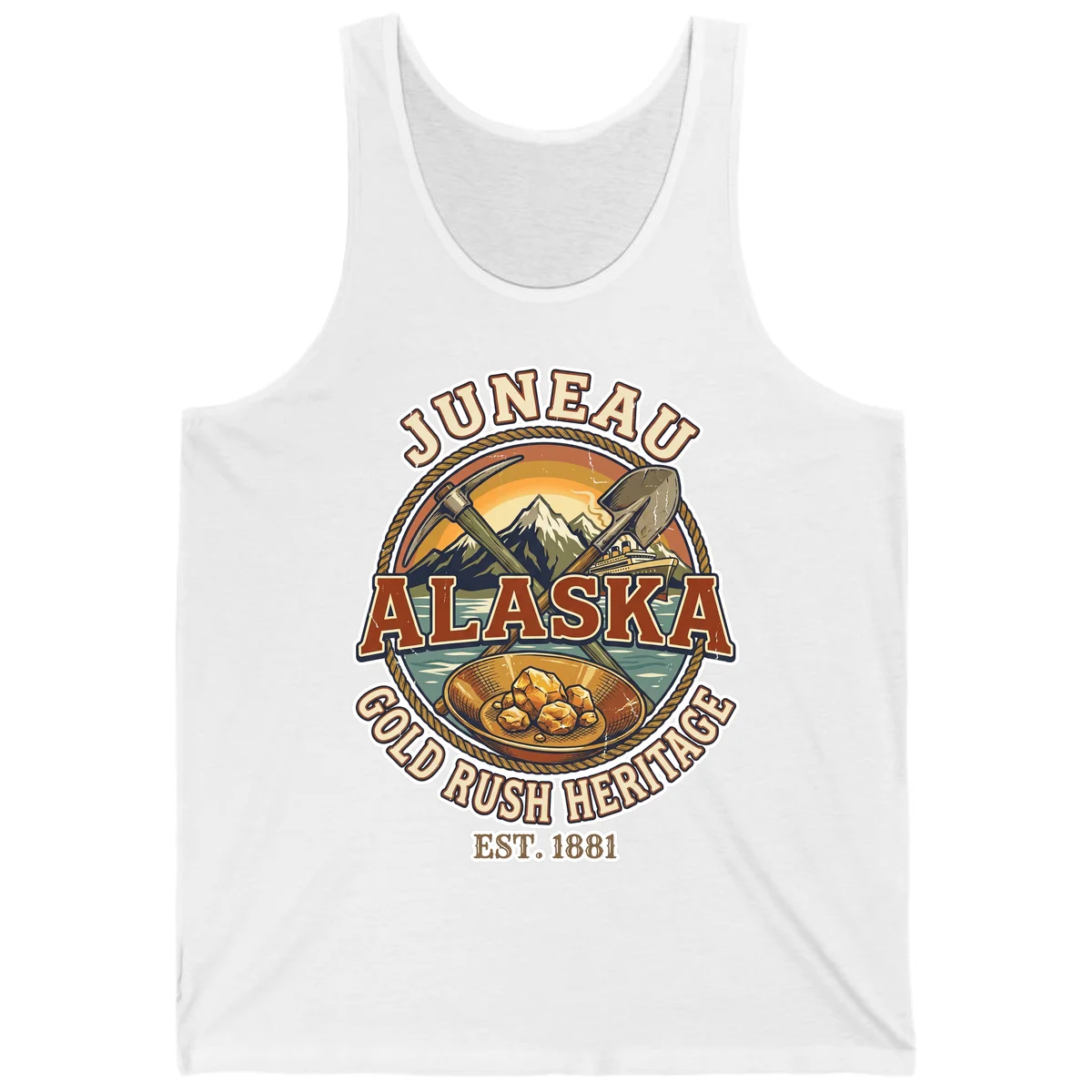 Juneau Alaska Gold Rush Heritage Tank Top in White