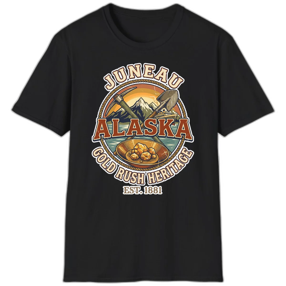 Juneau Alaska Gold Rush Heritage T-Shirt in Black