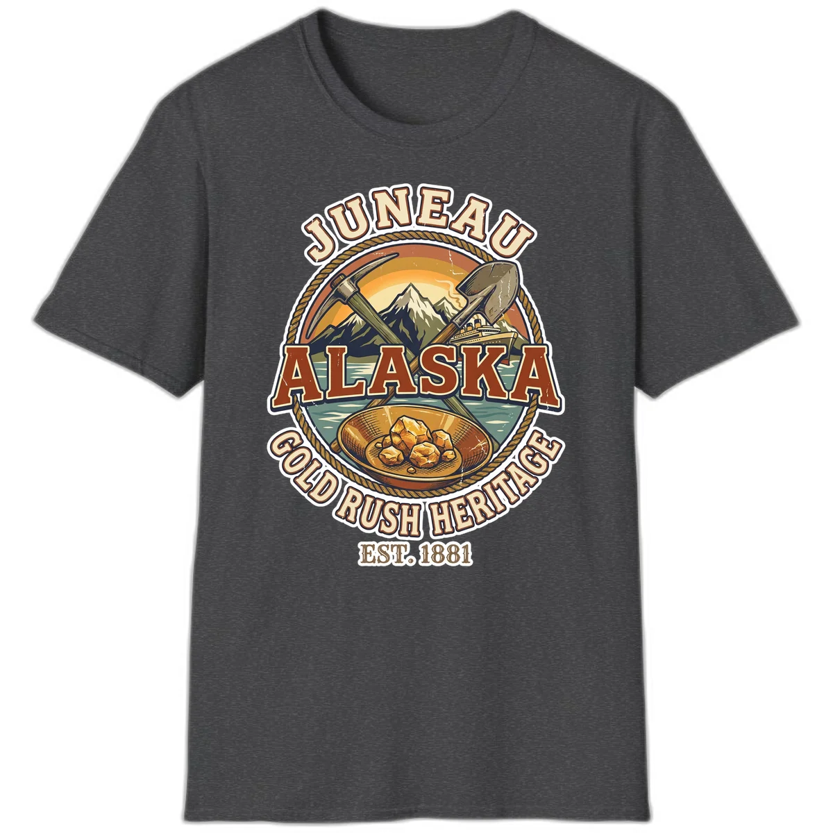 Juneau Alaska Gold Rush Heritage T-Shirt in Dark Heather