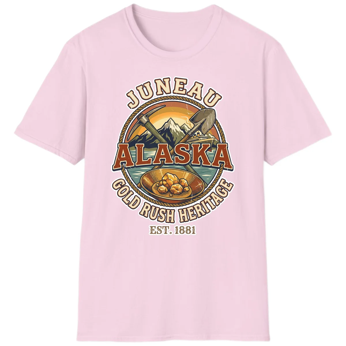 Juneau Alaska Gold Rush Heritage T-Shirt in Light Pink