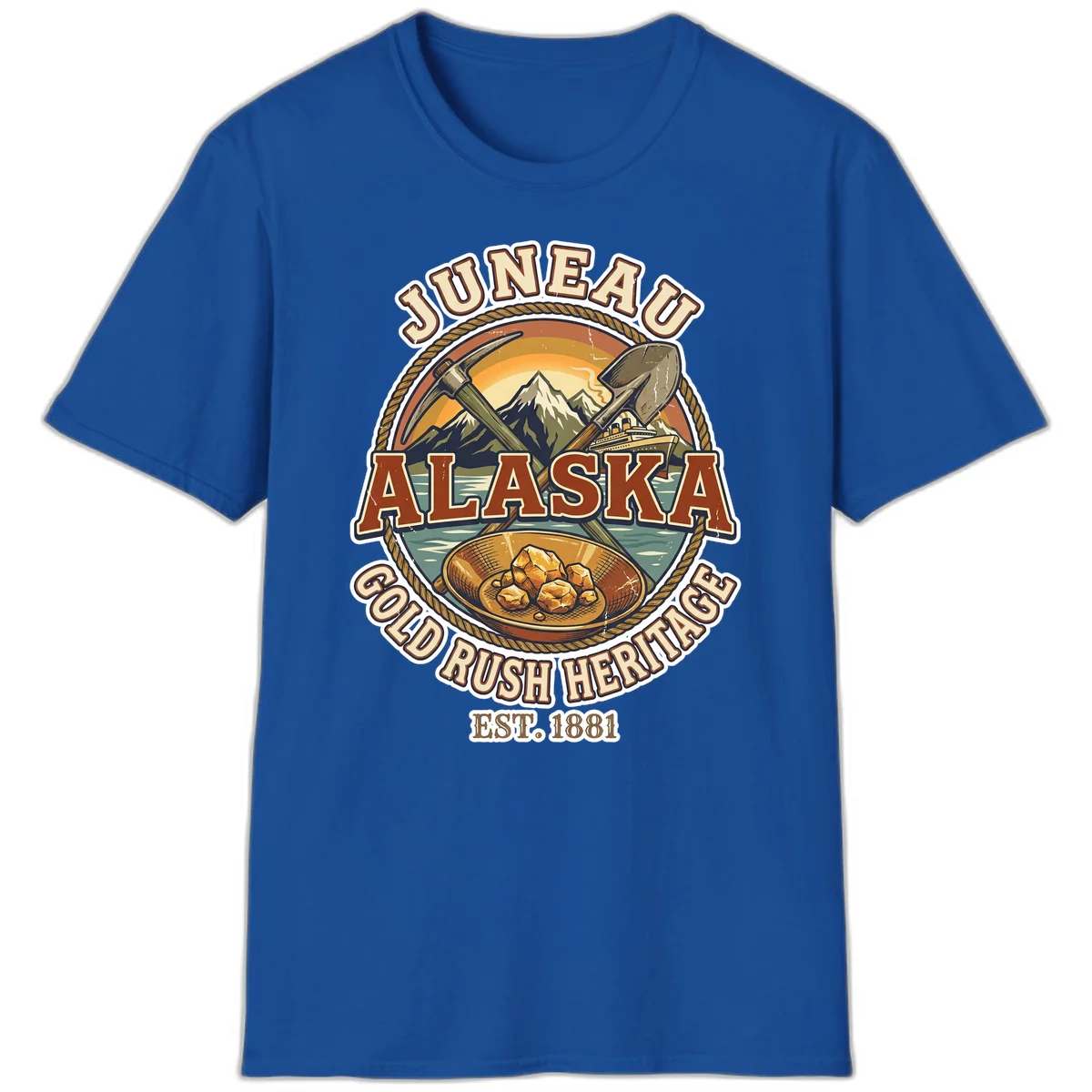 Juneau Alaska Gold Rush Heritage T-Shirt in Royal