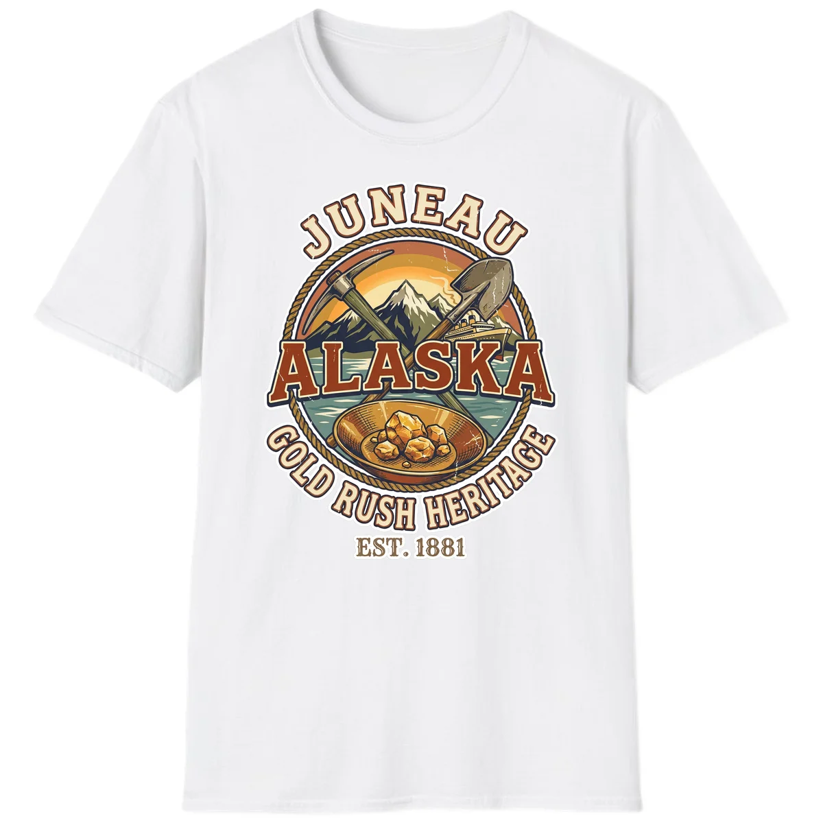 Juneau Alaska Gold Rush Heritage T-Shirt in White