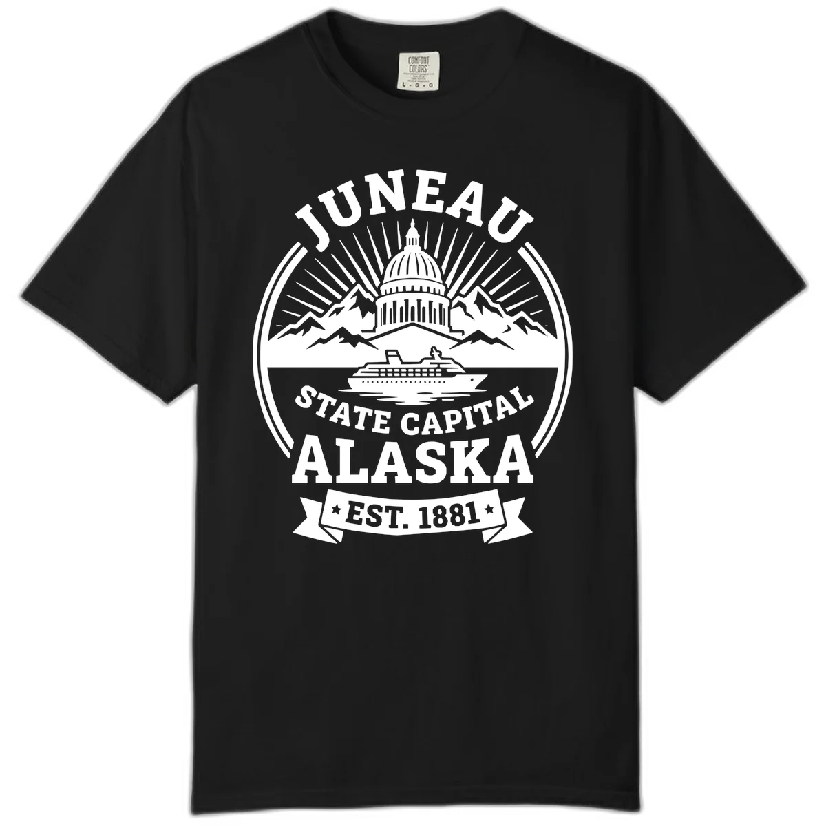 Juneau State Capital Alaska Cruise Badge Comfort Color in Black