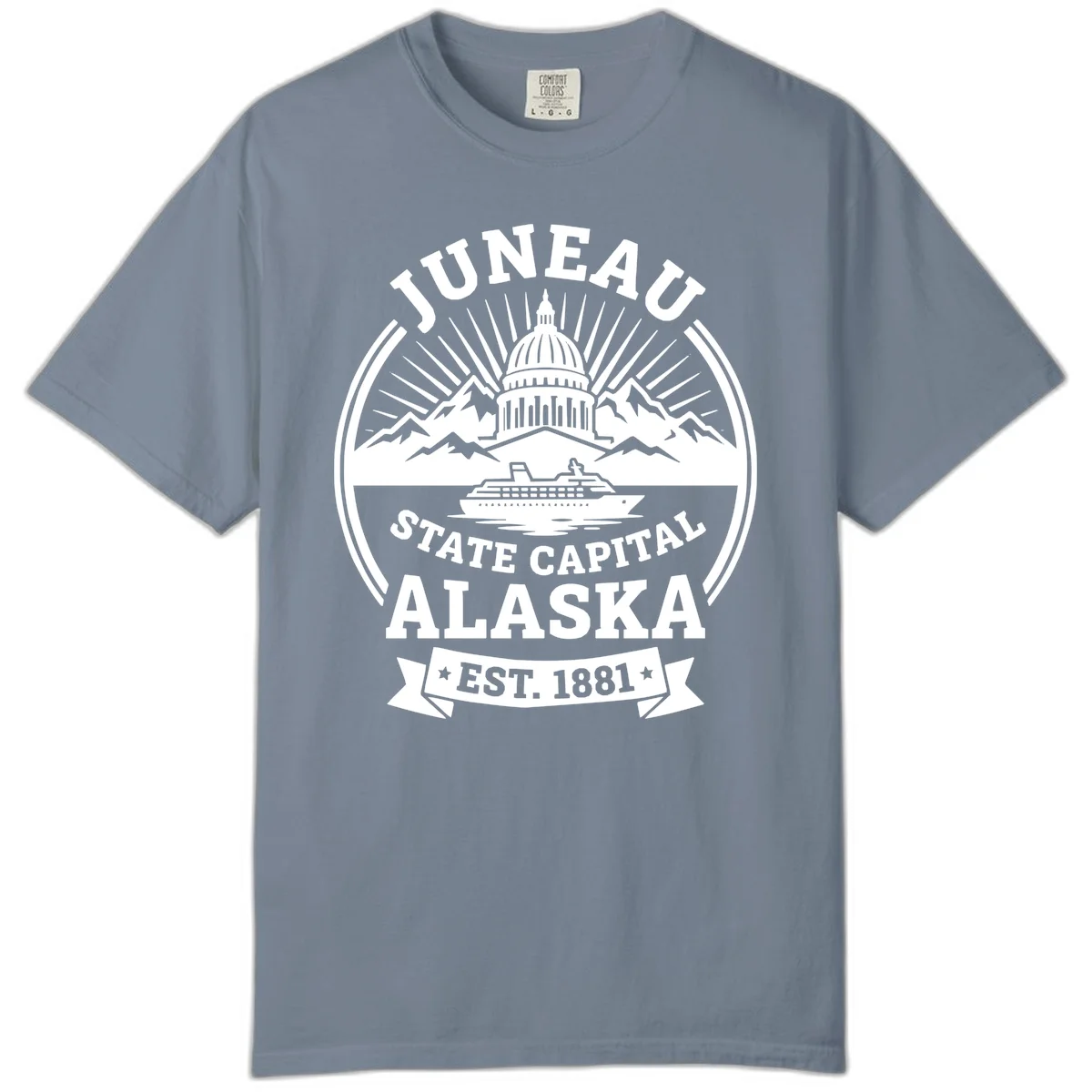 Juneau State Capital Alaska Cruise Badge Comfort Color in Blue Jean
