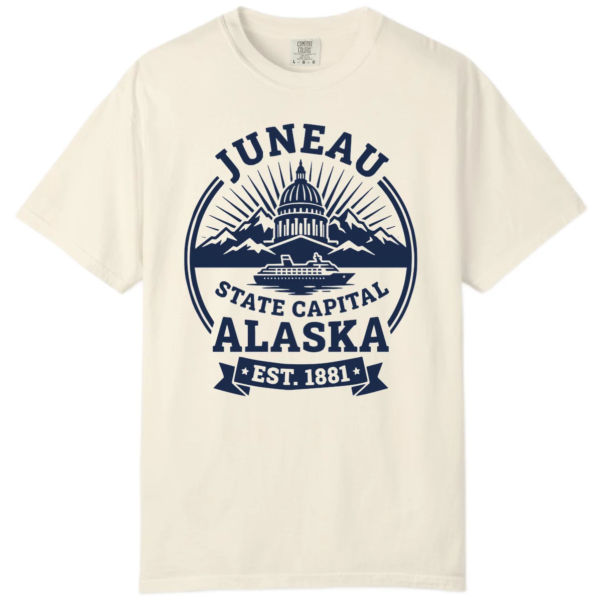 Juneau State Capital Alaska Cruise Badge Comfort Color in Ivory